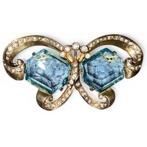 Eisenberg Original Sterling Art Deco Butterfly Brooch Gold Plated Aquamarine 925